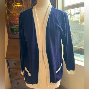 Navy blue and white cardigan
